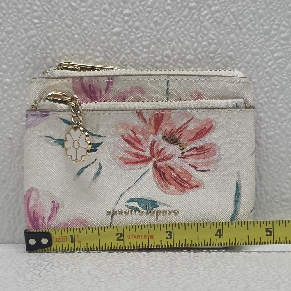 Nanette Lepore White Pink Floral Zip Change Purse Wallet